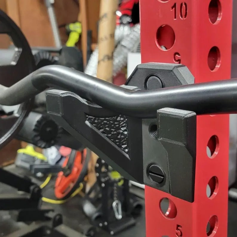 Bar Bunker EZ curl bar holder mounted on a rack